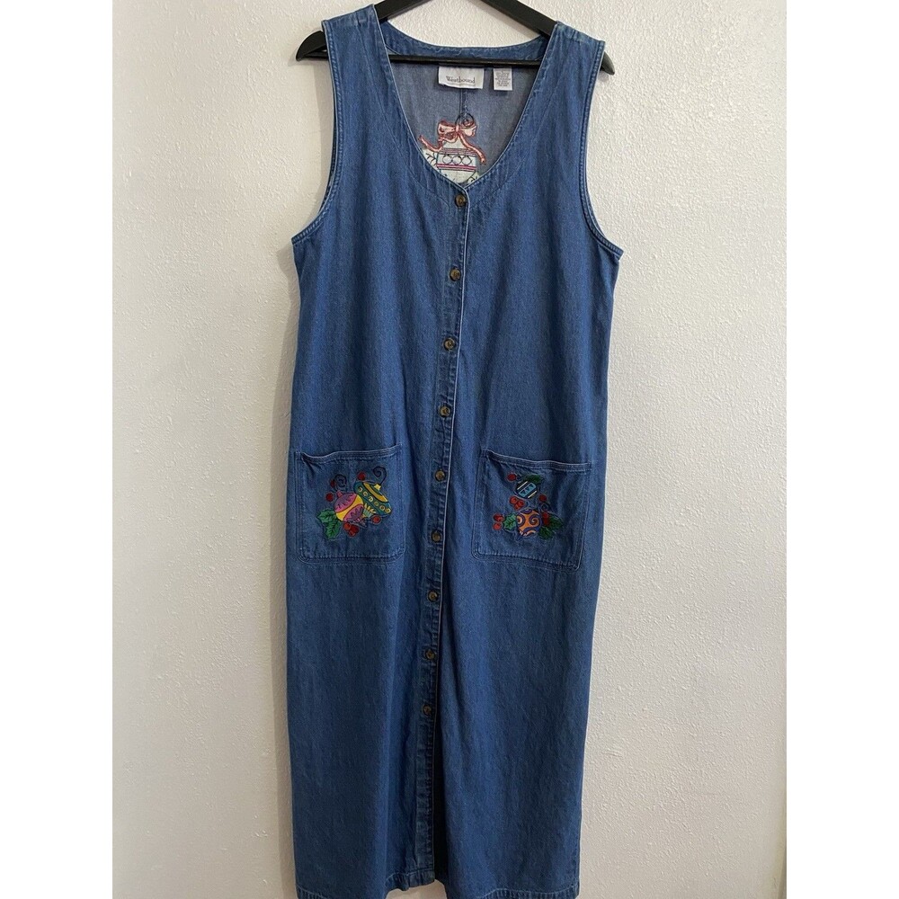 Vintage 90s Westbound Denim Christmas Jumper Dress L Maxi Button Cottagecore G9